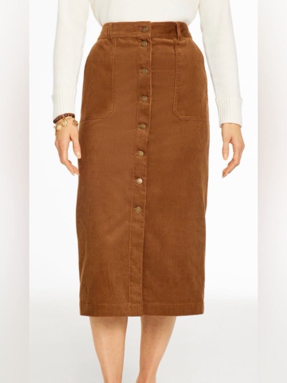 TALBOTS Corduroy Midi Skirt Button-Front Corduroy Midi Skirt in Brown